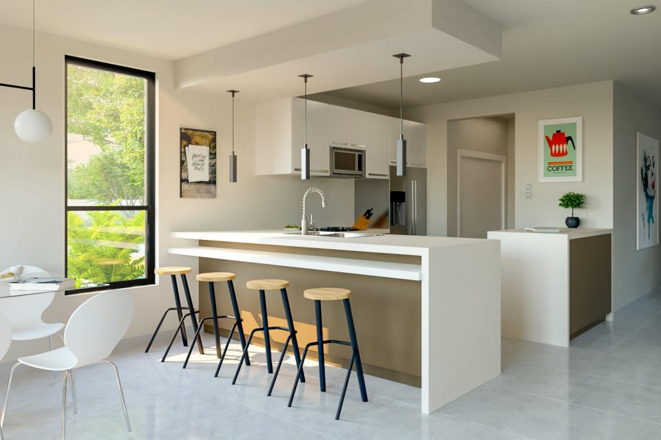 modern kitchen inside of south florida town home
