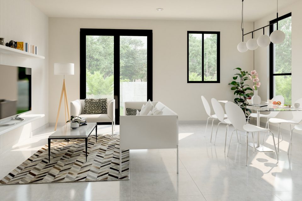 white painted living room in south florida town home